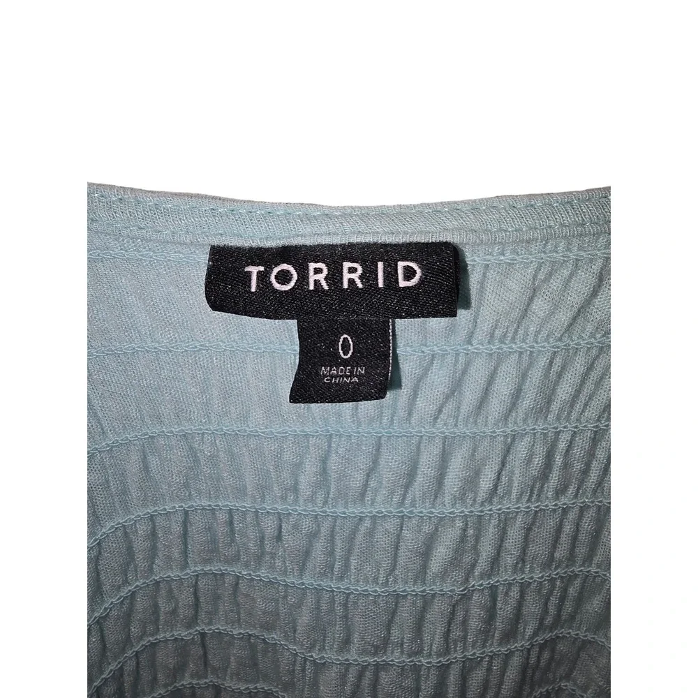 Torrid Light seafoam Smocked Babydoll Peplum Top Puff Sleeve V-Neck Size 0 L XL - Picture 4 of 5